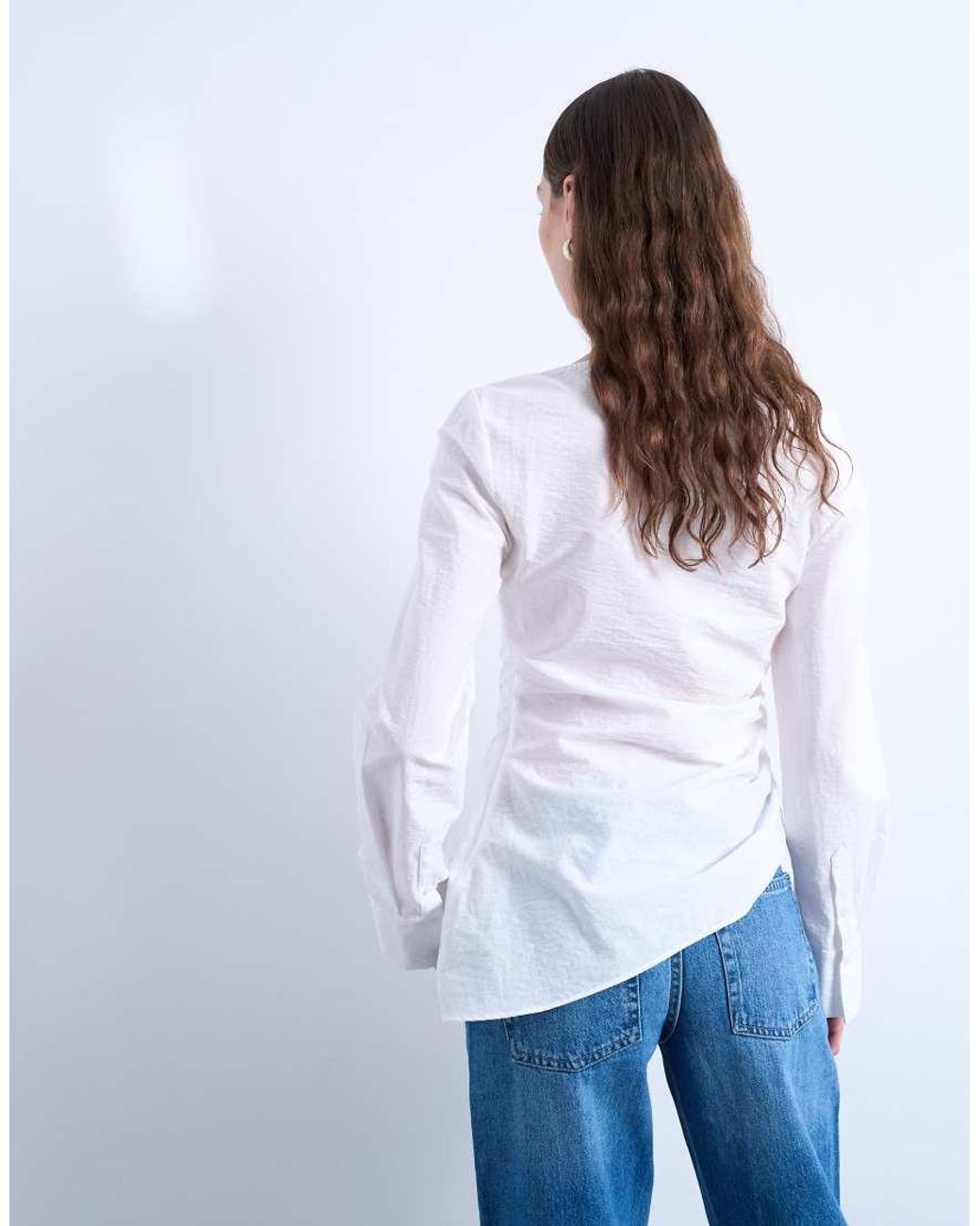 TOPSHOP White Drape Neck Long Sleeve Top