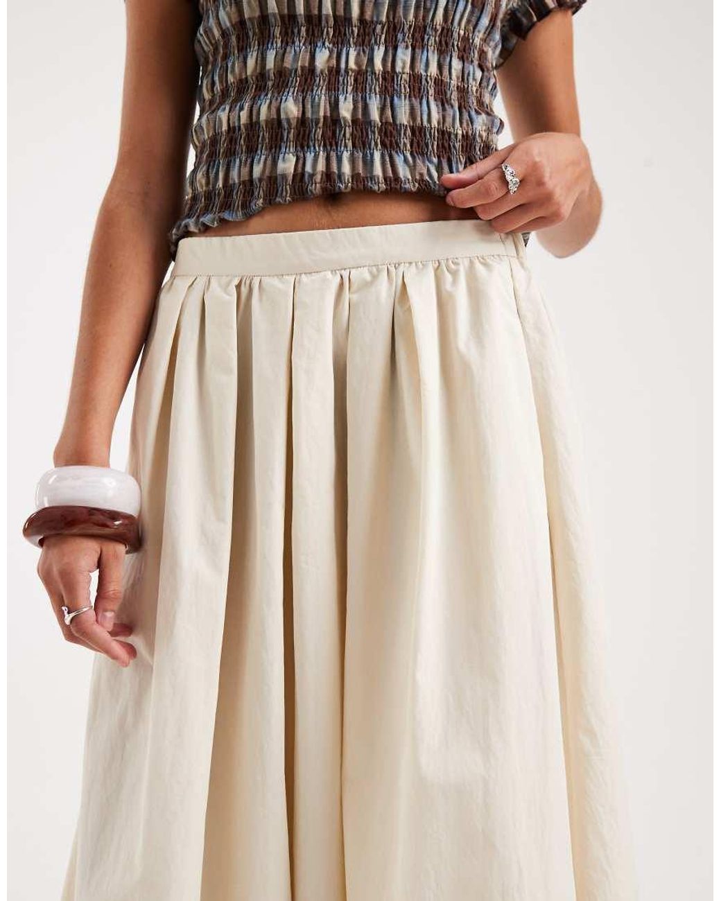 ASOS White Volume Detail Midi Skirt