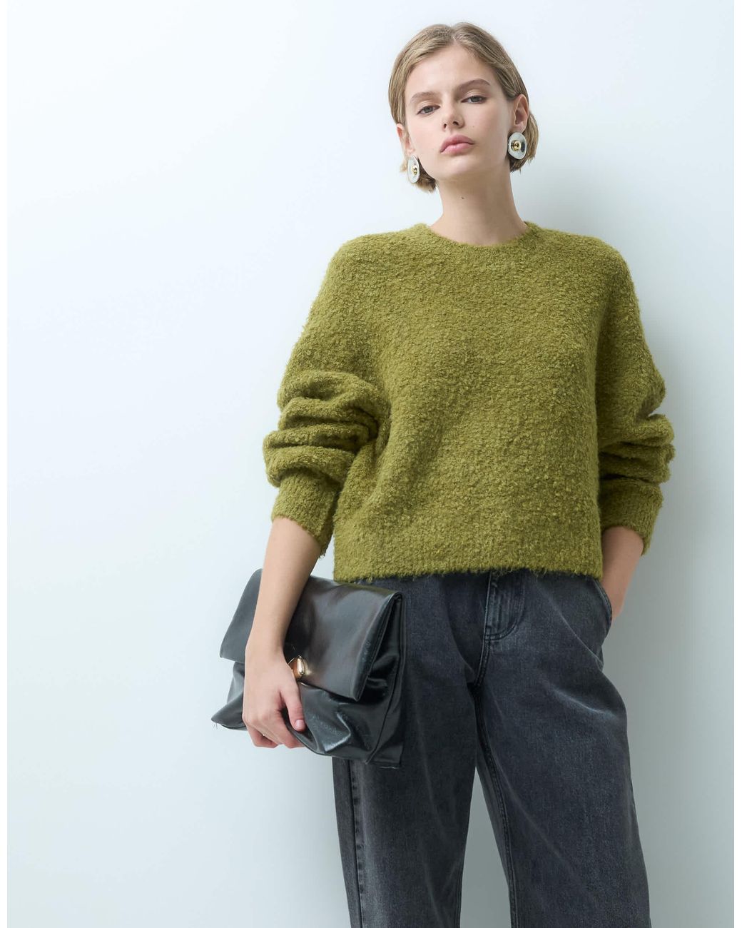 Pieces Green Bouclé-strickpullover mit wolle