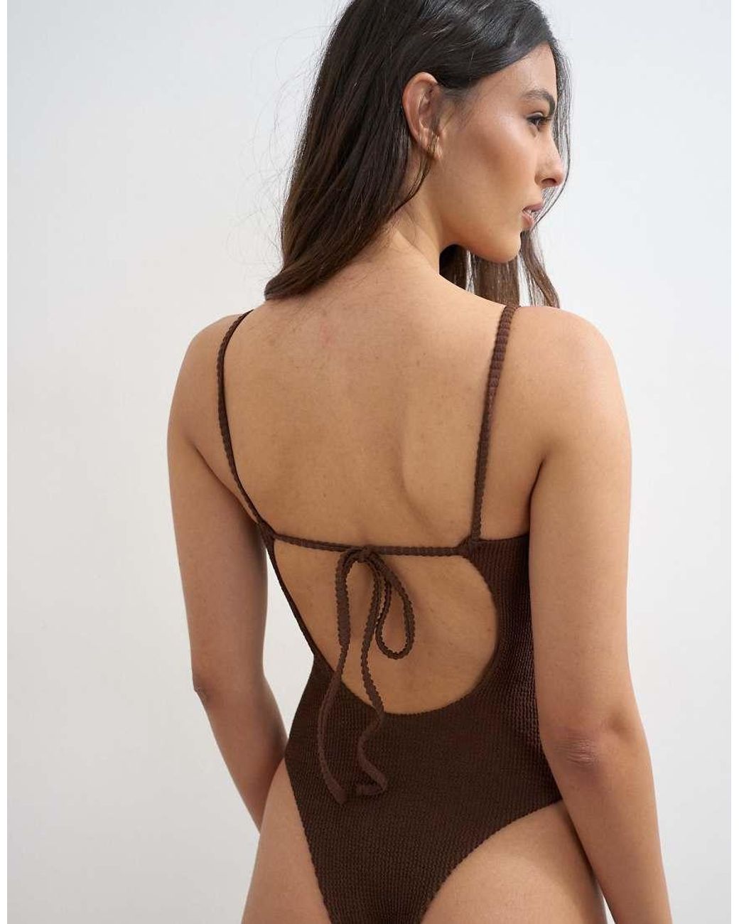 TOPSHOP Brown Cooper Square Neck Swimsuit