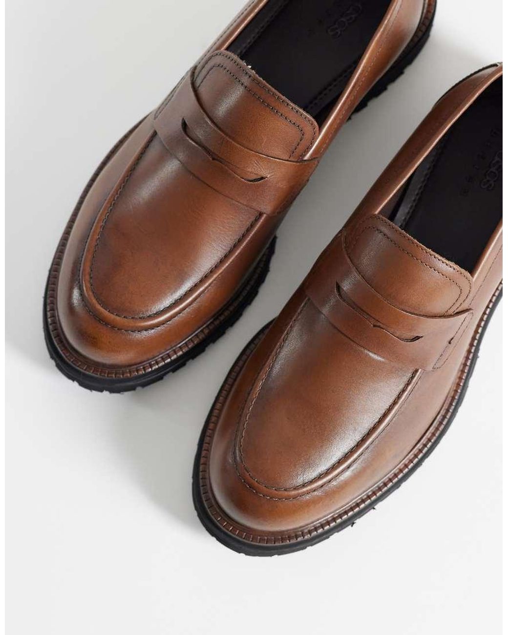 ASOS Brown Penny Loafer With Cleated Sole for men