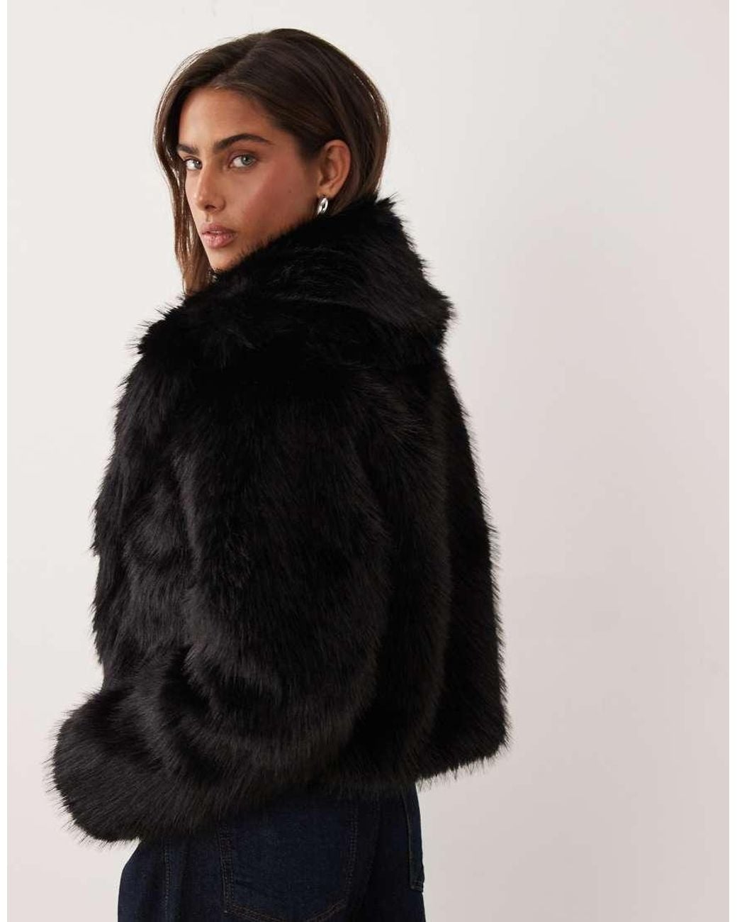Miss Selfridge Black Faux Fur Crop Jacket