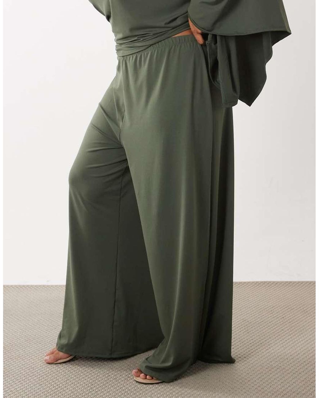 ASOS Green Asos Design Curve Wide Leg Co-ord Trouser