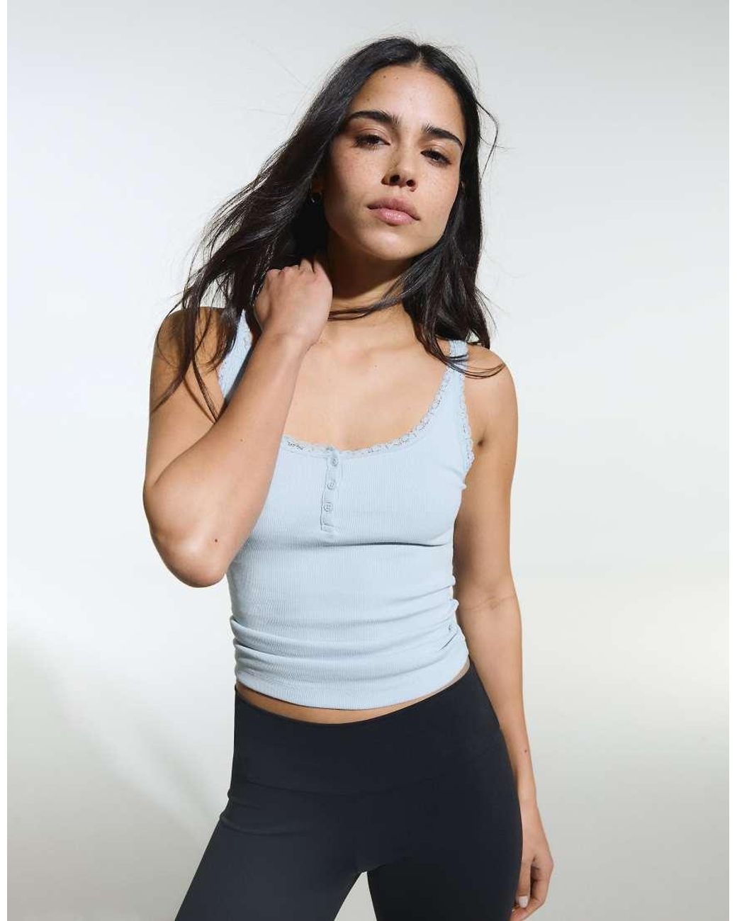 Bershka White Lace Henley Strap Top