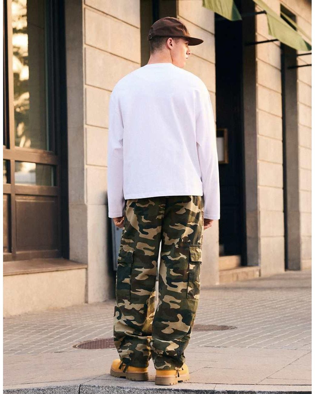 Bershka Green Baggy Cargo Trousers for men