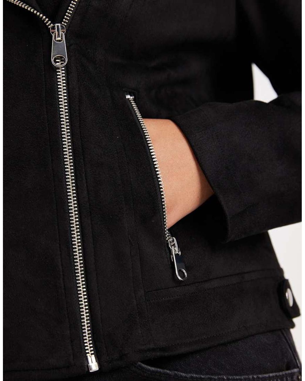 Vero Moda Black Faux Suede Biker Jacket With Washed Effect