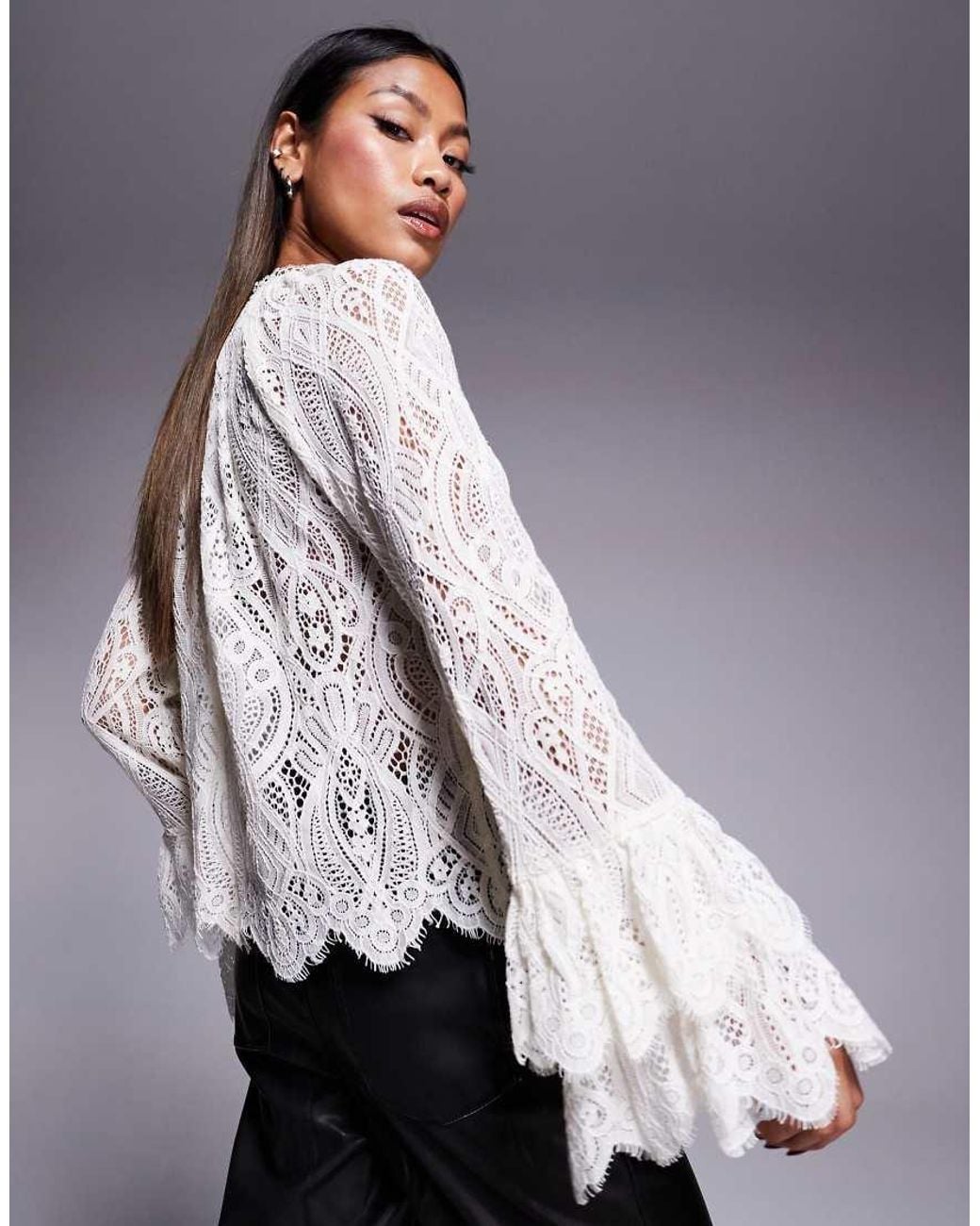 River Island All Over Lace Blouse in Grey | Lyst UK