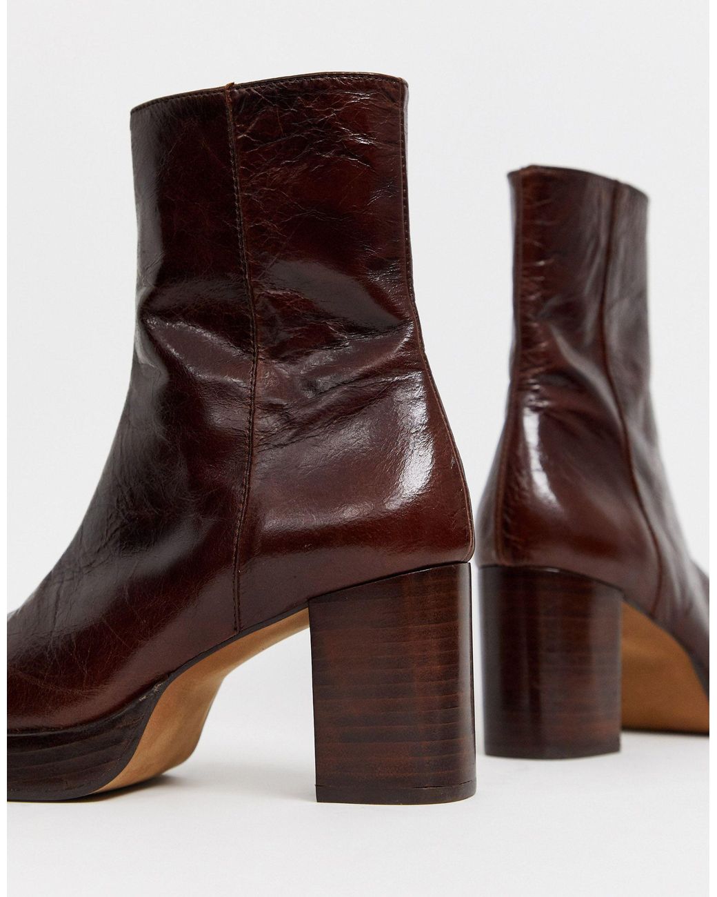 ASOS Reunion Premium Leather Platform Boots in Brown | Lyst