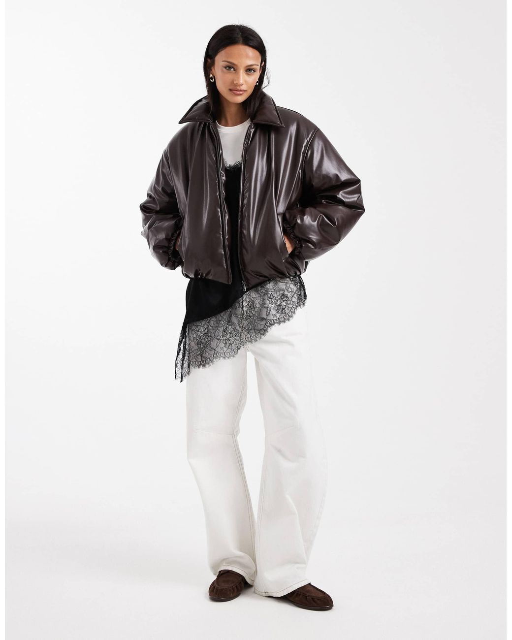 Object White Premium Faux Leather Padded Jacket