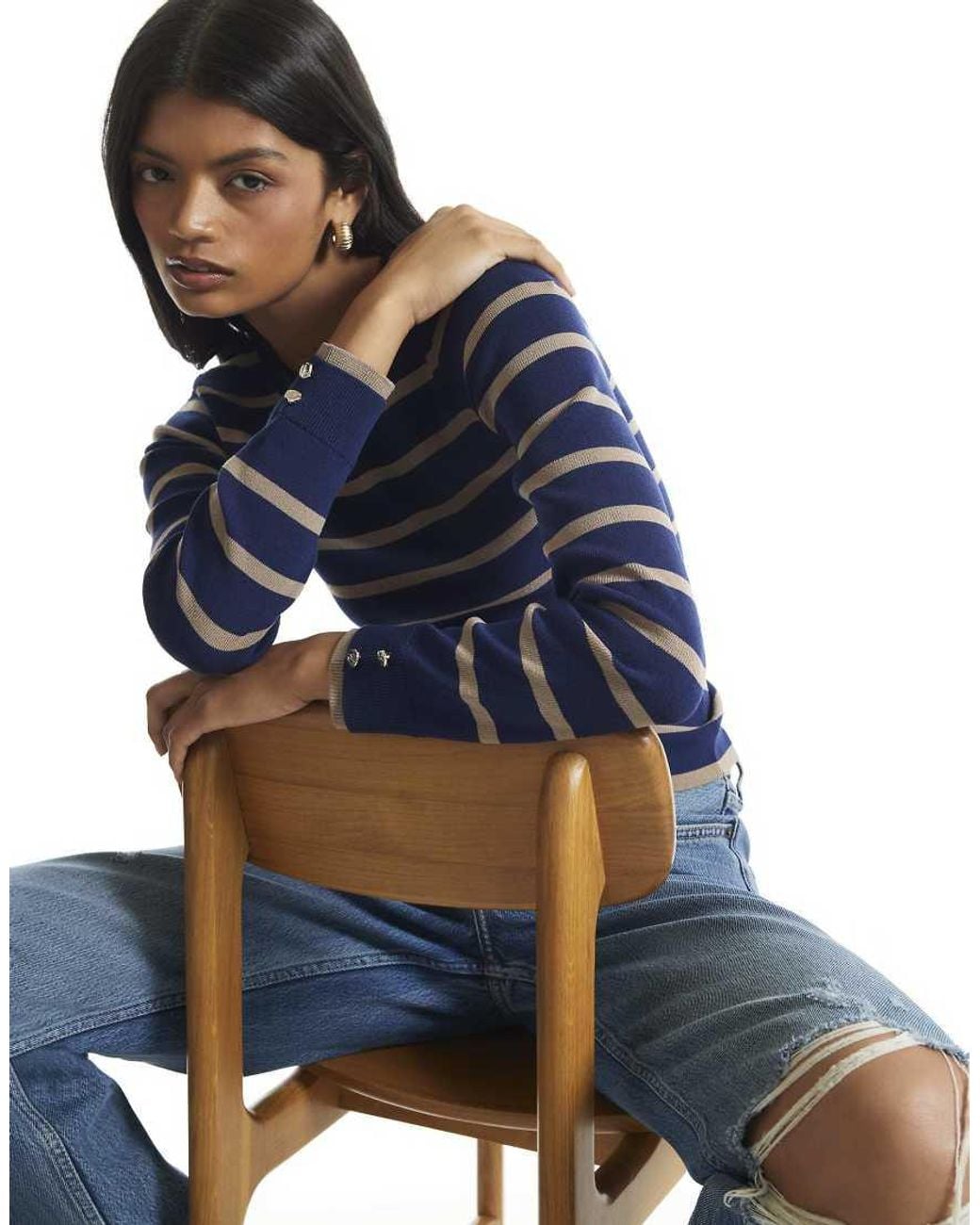 River Island Blue Ribbed Knit Layered Cuff Top