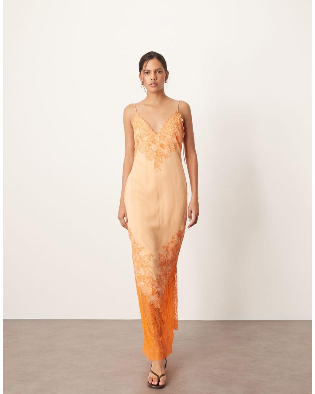 ARRANGE Natural Applique Embroidered Lace Panelled Cami Maxi Dress