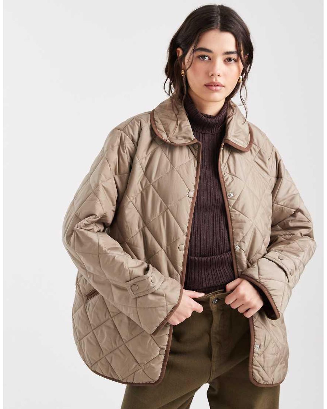 Pieces Natural Short Quilted Jacket With Collar