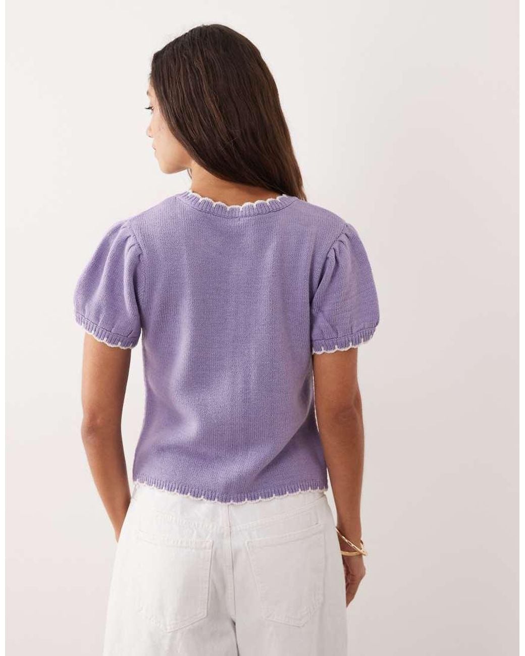 Miss Selfridge Purple Puff Sleeve Blanket Stitch Cardigan