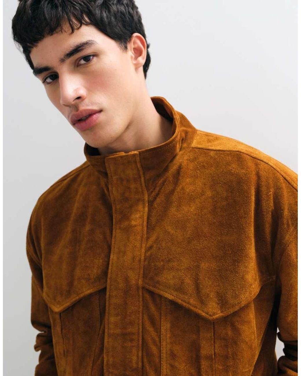 Barney's Originals Blue Real Suede Funnel Neck Bomber Jacket for men
