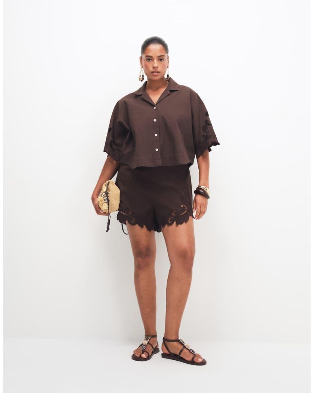 ASOS Brown Asos Design Curve Denim Short Sleeve Shirt With Cutwork Detail