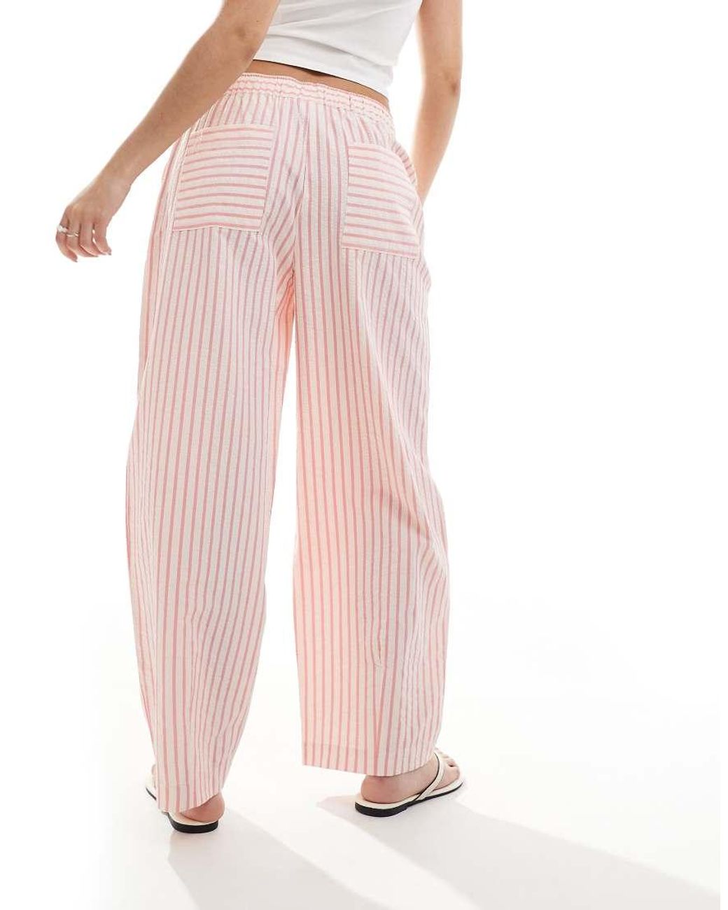 ASOS Pink Seersucker Pull On Barrel Leg Pants
