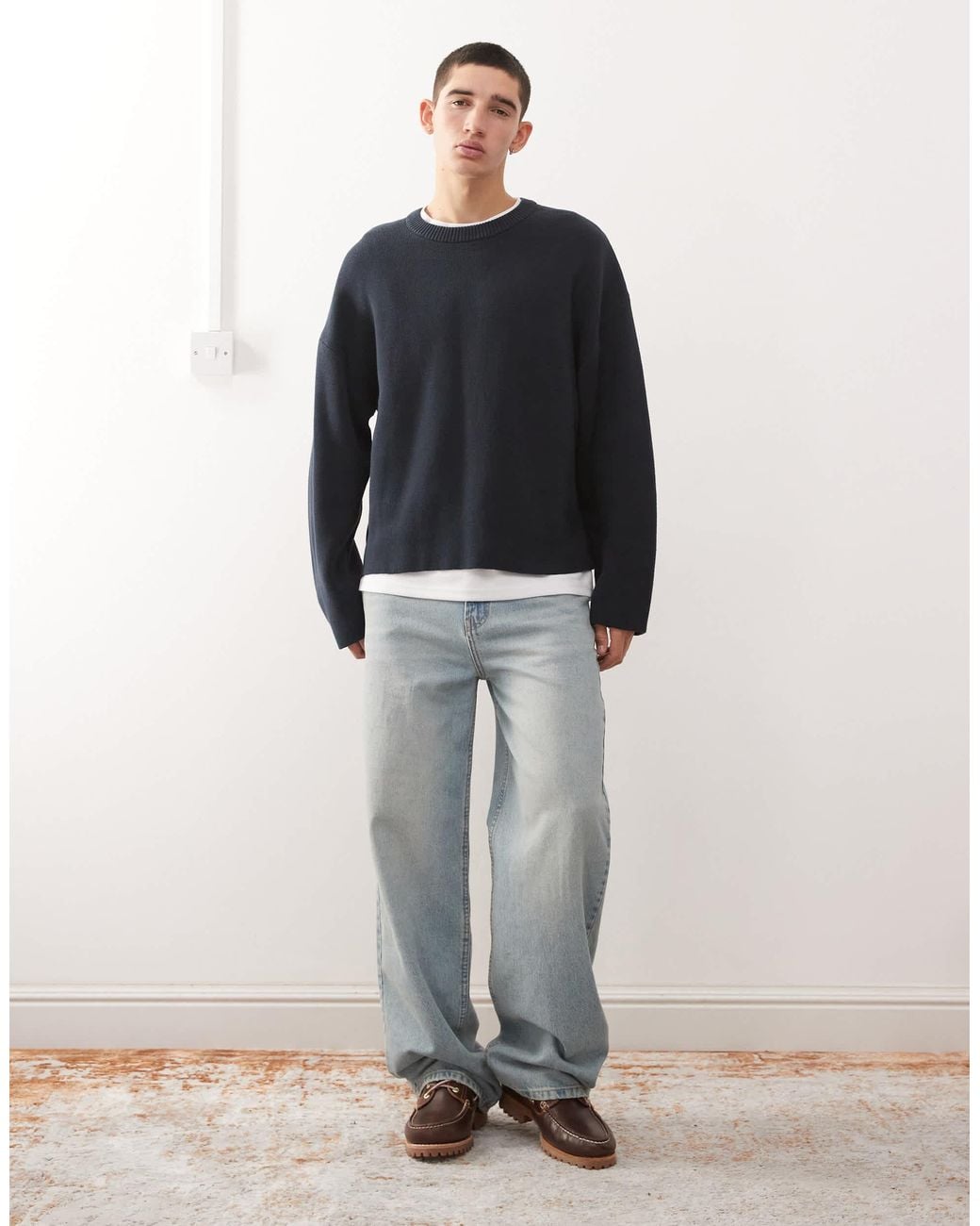 Weekday Blue Boxy Oversized Jumper for men