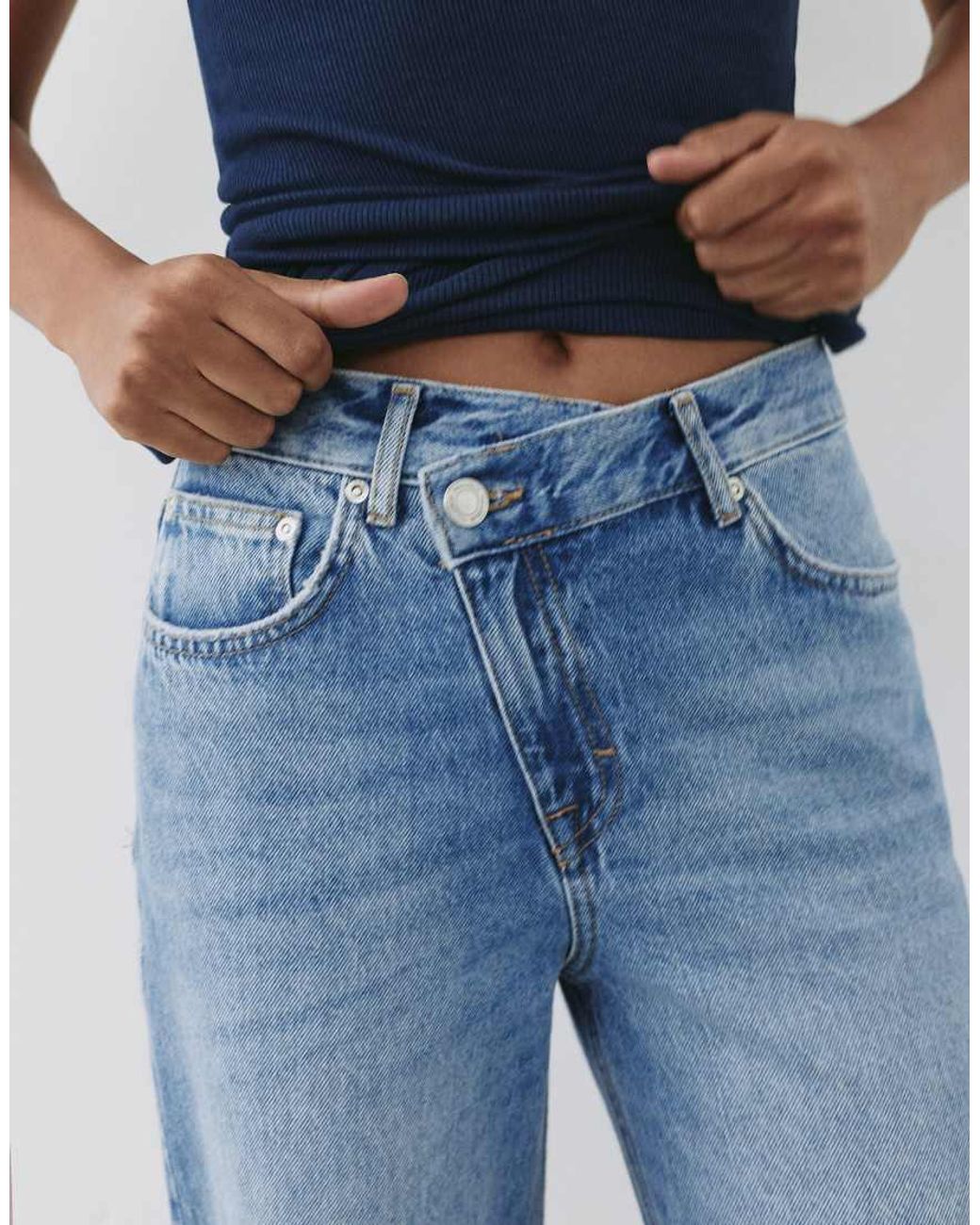 Pull&Bear Blue Straight-leg Jeans With Crossover Waistband