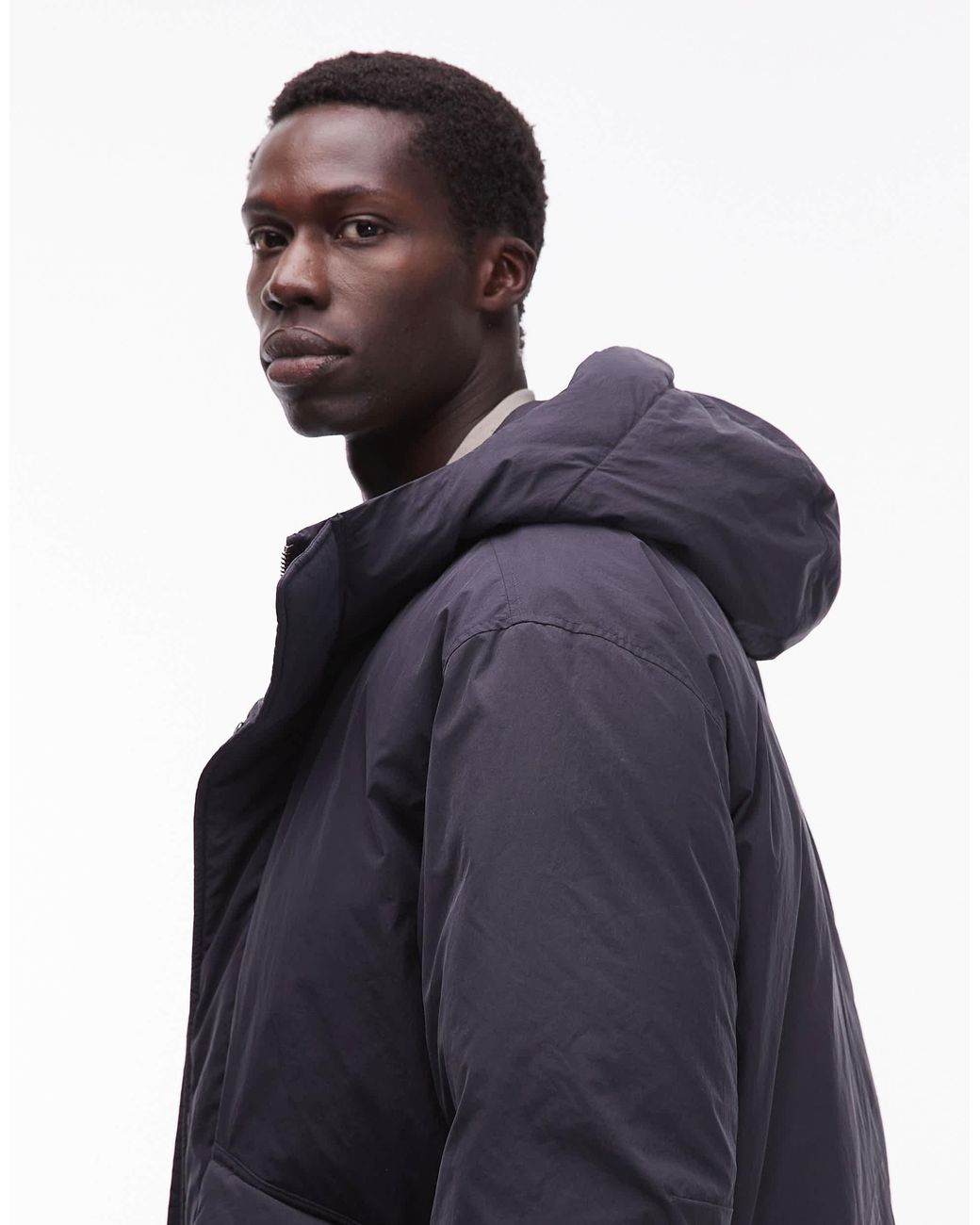 ARKET Blue Minimal Down Hooded Padded Jacket for men