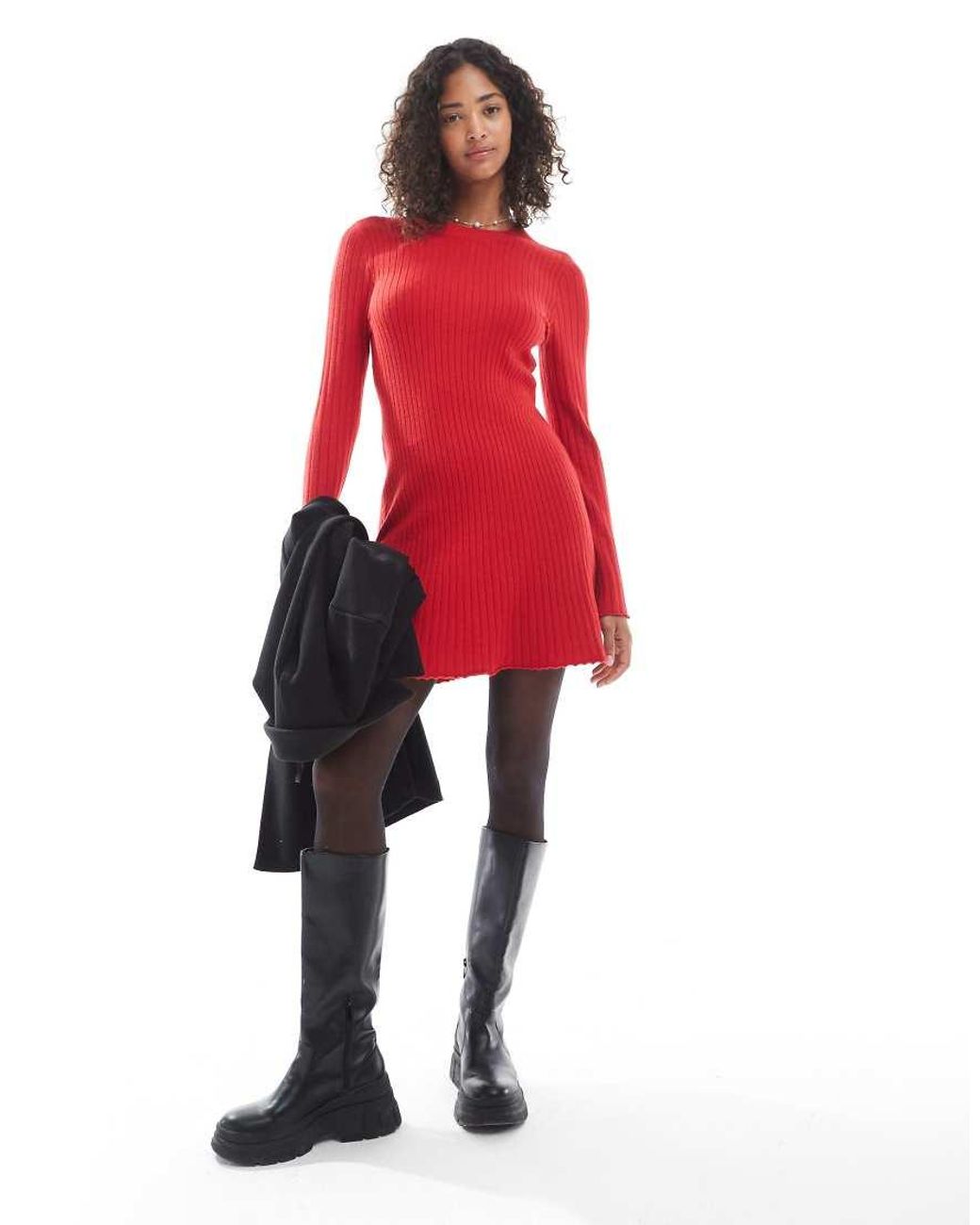 ONLY Red Mini Knitted Skater Dress