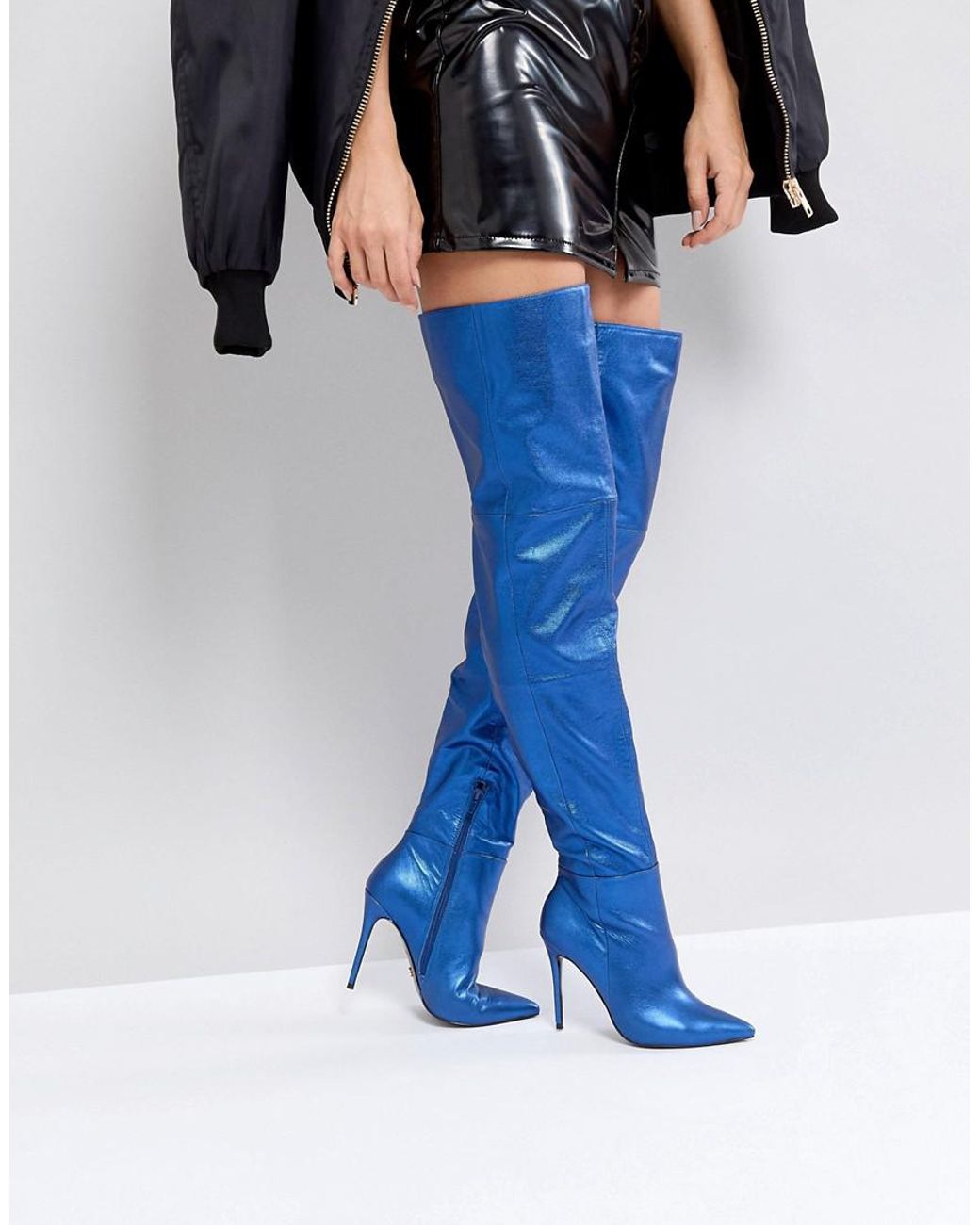 Kurt Geiger Kg By Kurt Geiger Vita Blue Leather Heeled Knee High Boots |  Lyst