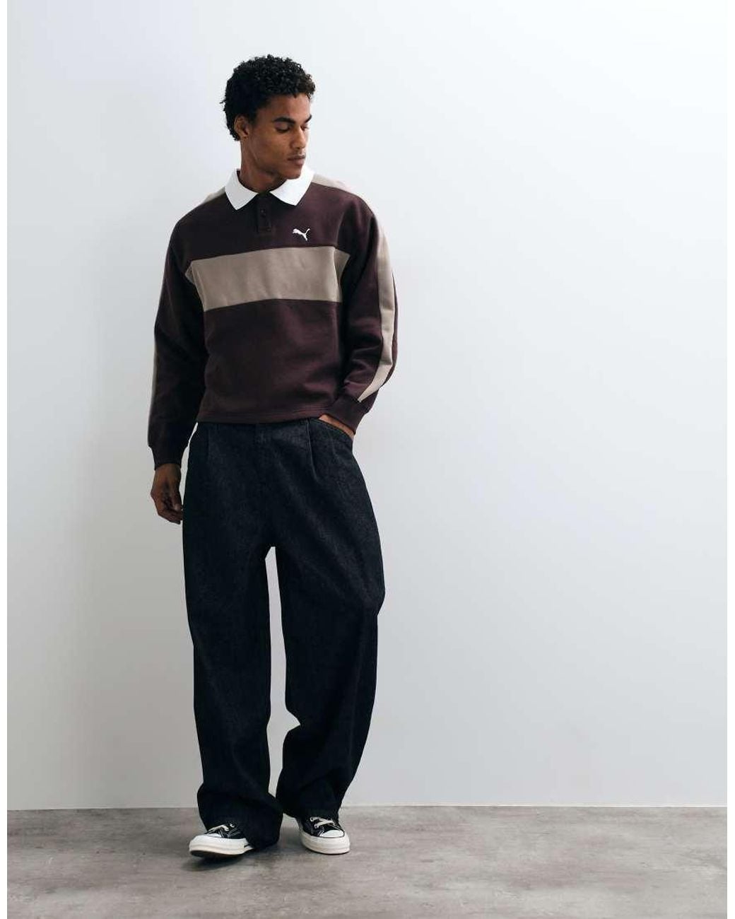 PUMA Brown T7 Relaxed Polo Crew Neck Sweatshirt for men