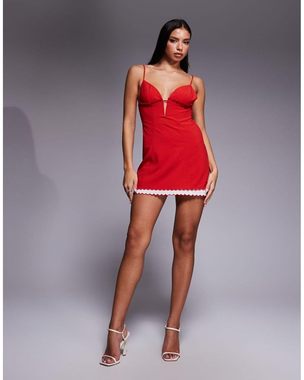 Oh Polly Red Cut-out Scallop Mini Dress