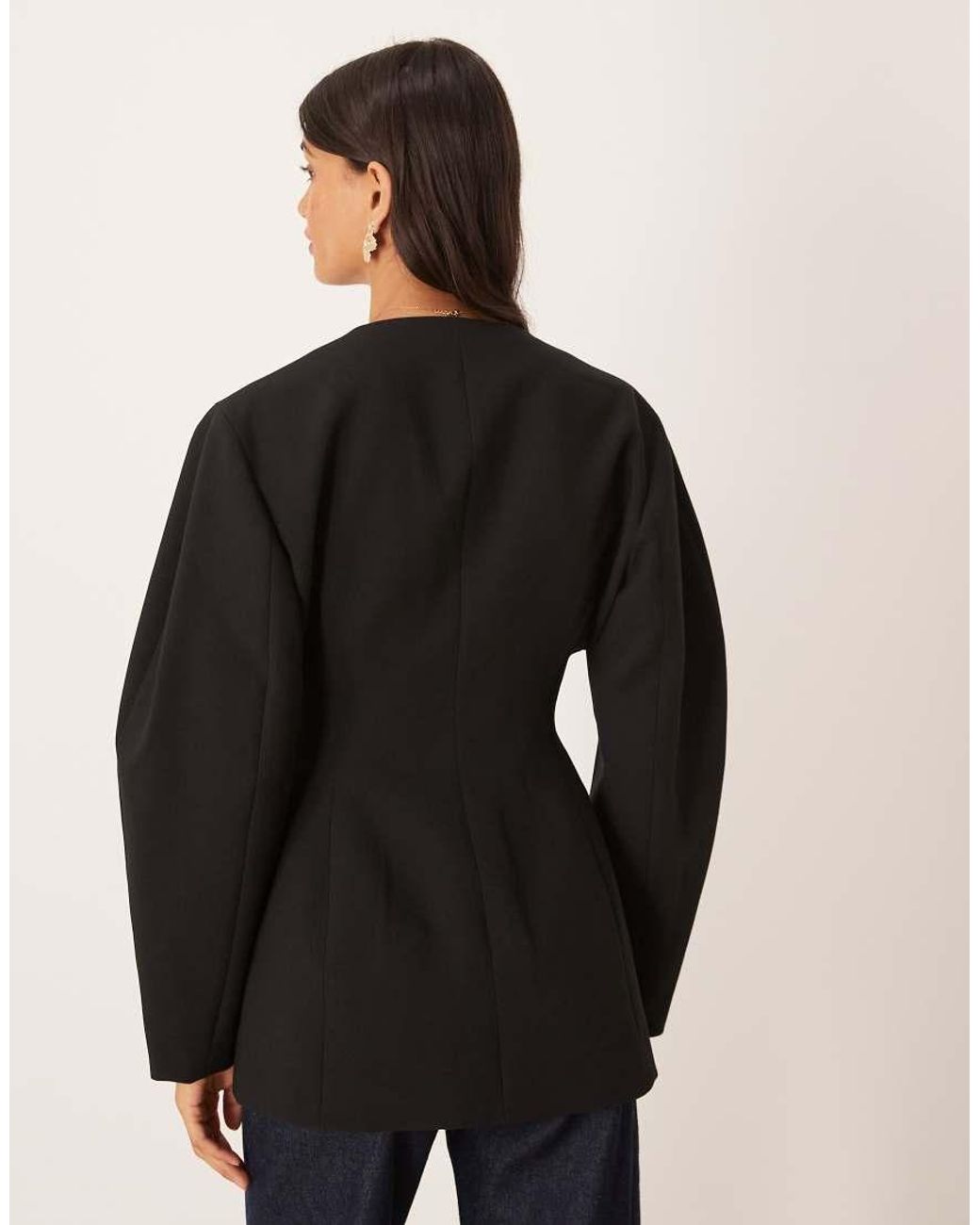 ASOS Black Collarless Cinch Waist Blazer