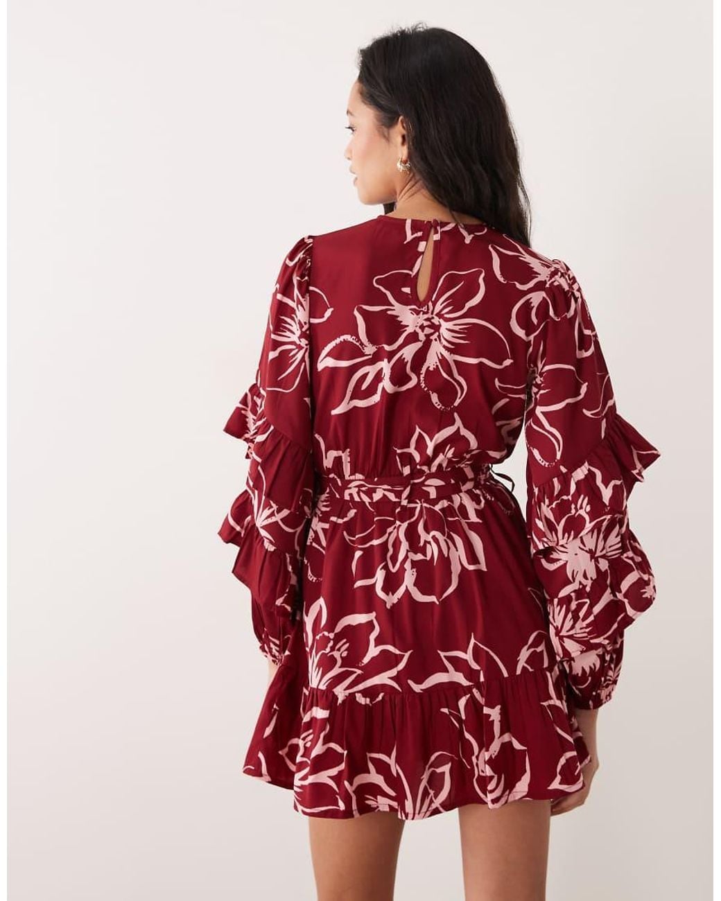 Wednesday's Girl Red Tie Waist Long Sleeve Mini Dress