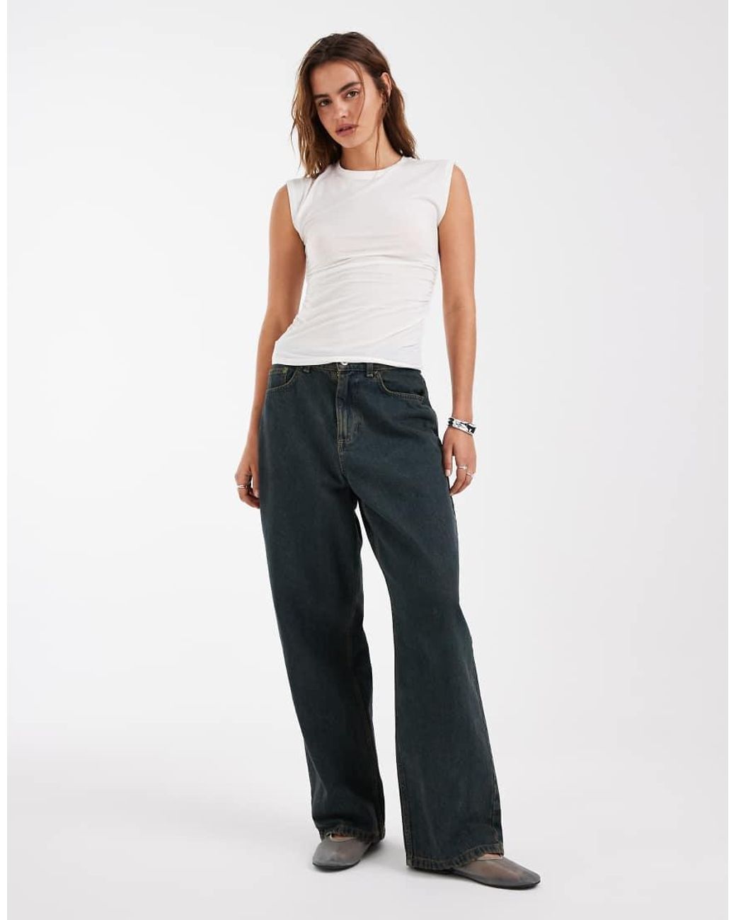 Vero Moda White Ruched Side Short Sleeve T-shirt