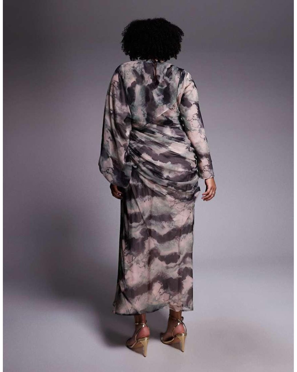 ASOS Gray Asos Design Curve Drape Front Blouson Sleeve Maxi Dress
