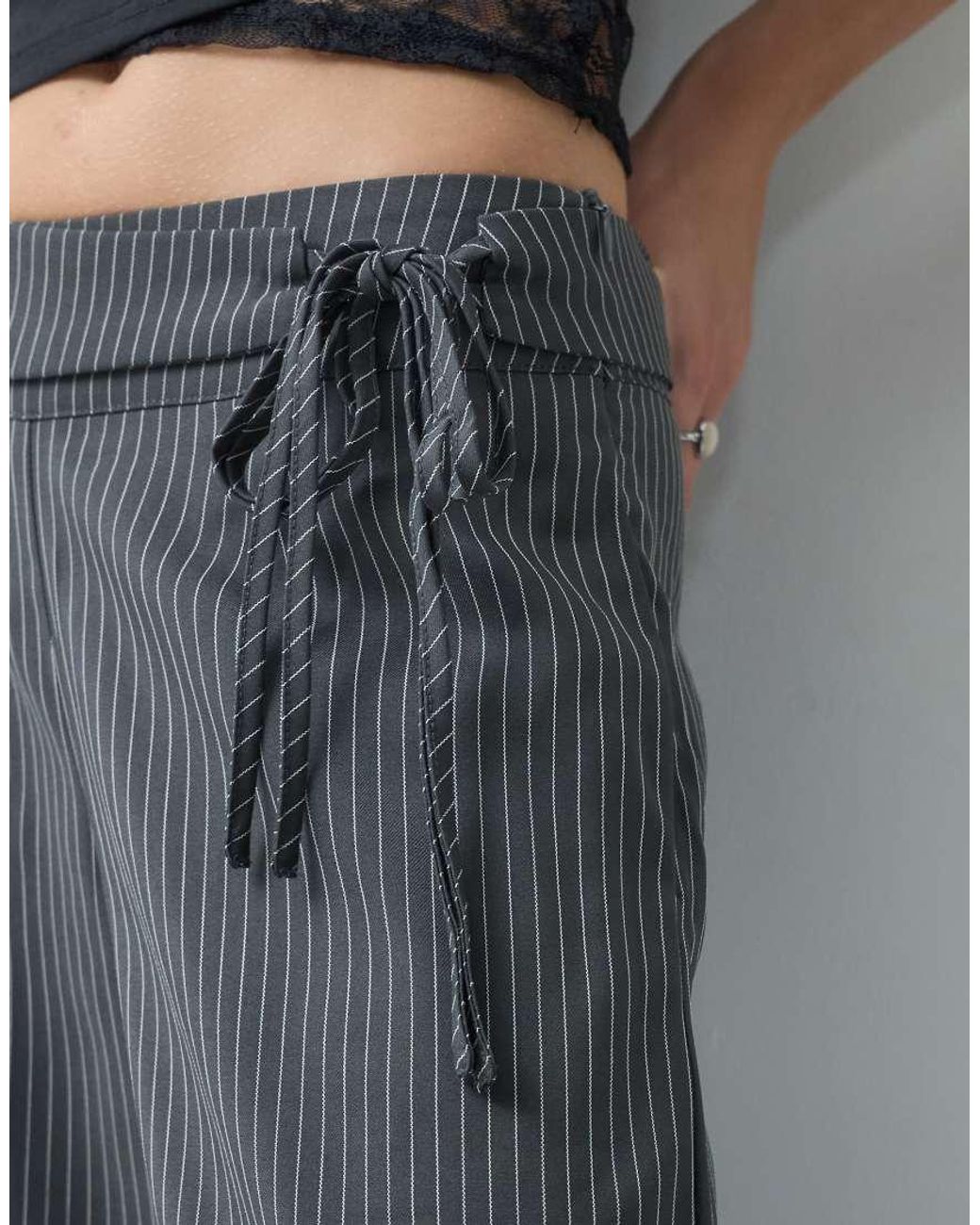 BRONZE SNAKE Gray Wide Leg Trousers With Tie Waistband