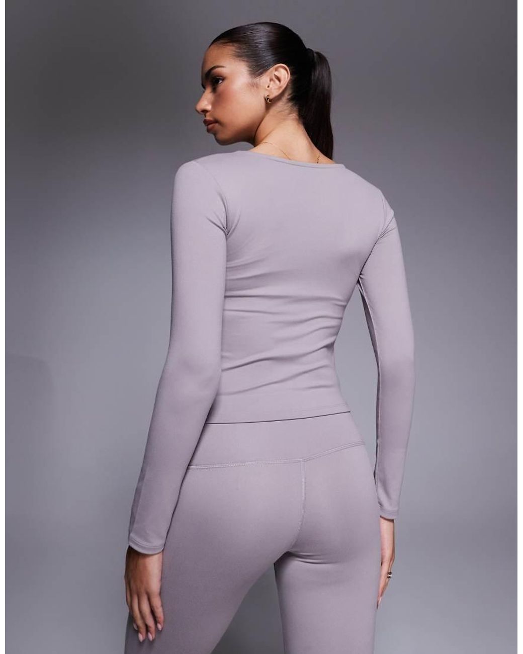 4505 Gray Square Neck Long Sleeve Top