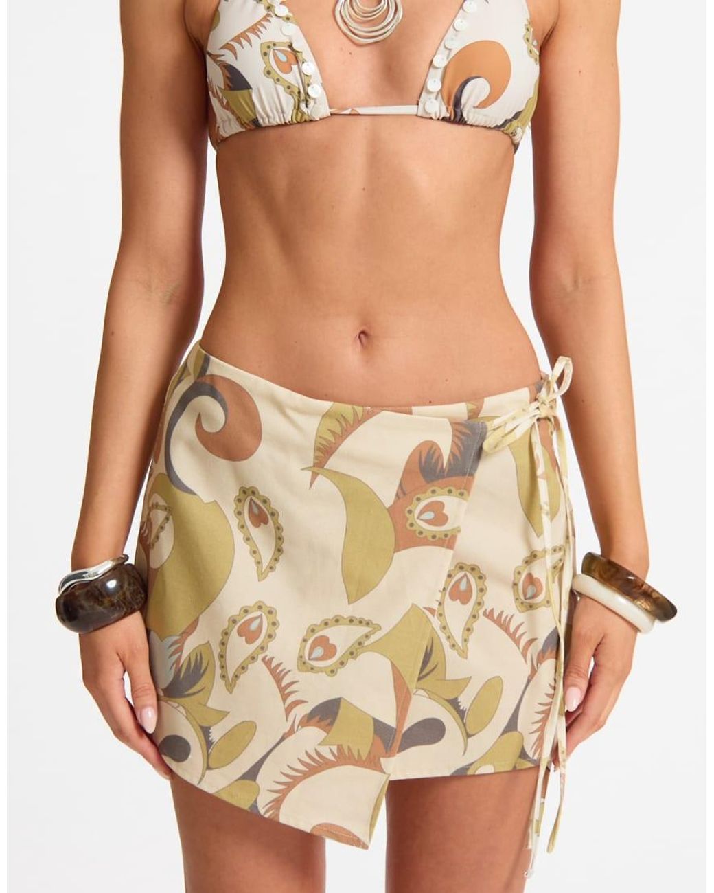 Missy Empire Natural Printed Linen Side Tie Mini Skirt