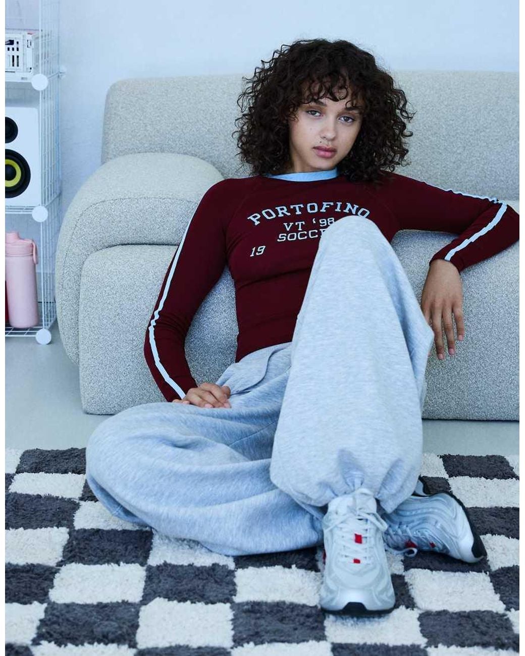 Bershka Red Contrast Print Long Sleeve T-shirt