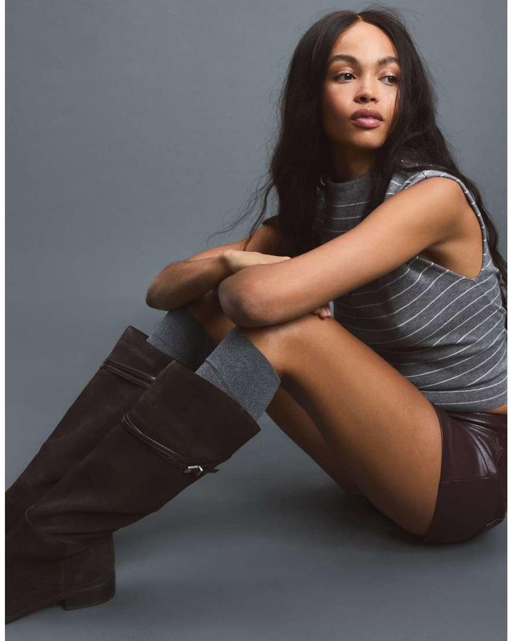 Stradivarius Brown Flat Leather Equestrian Boots