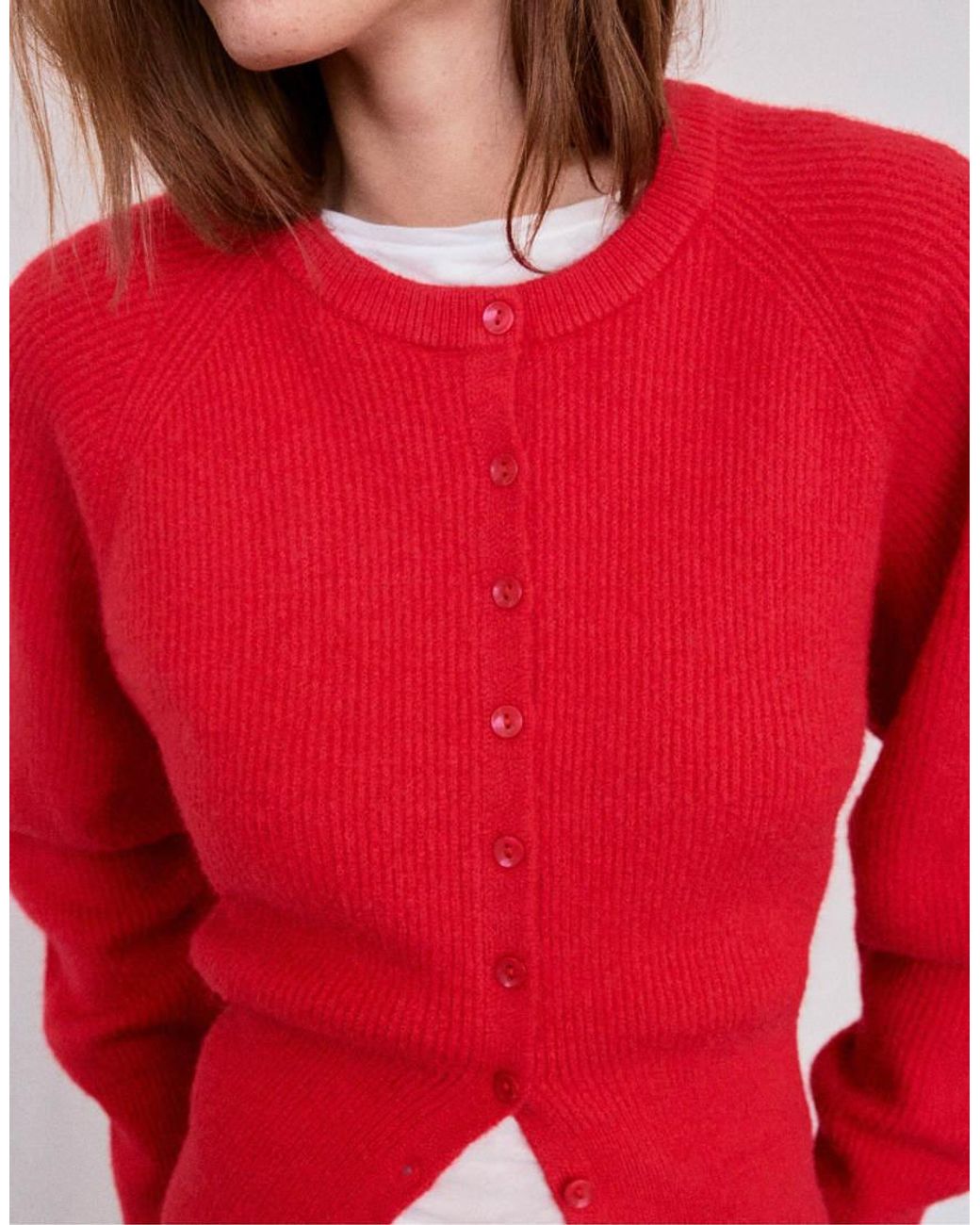 Stradivarius Red Raglan Sleeve Knit Cardigan