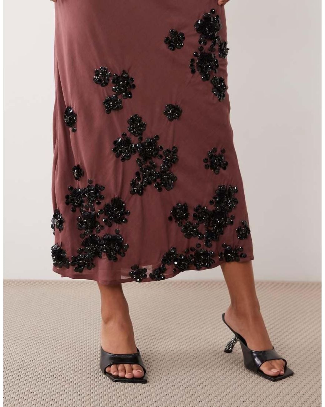 ASOS Pink Column Maxi Dress With Floral Hem Embellished Dress