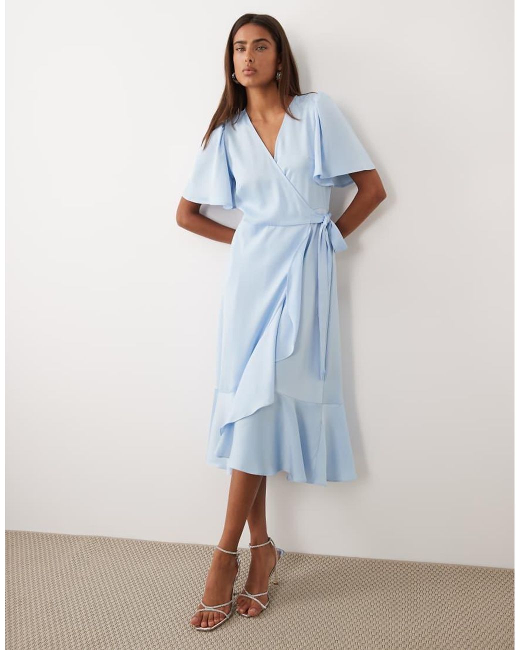 Y.A.S Blue Satin Wrap Midi Dress