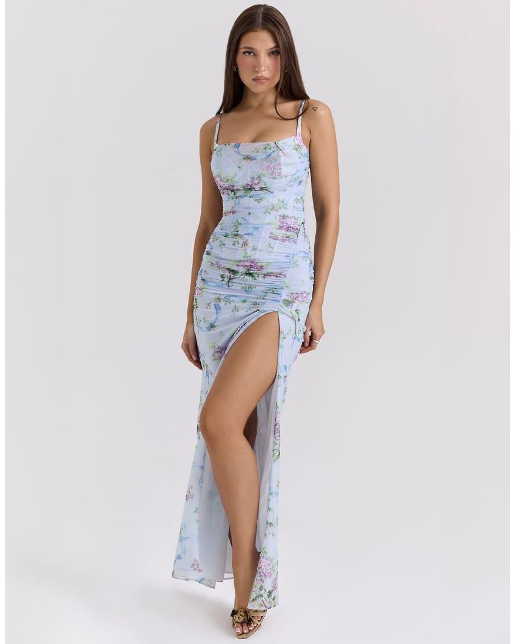House Of Cb Blue Lini Mesh Maxi Dress