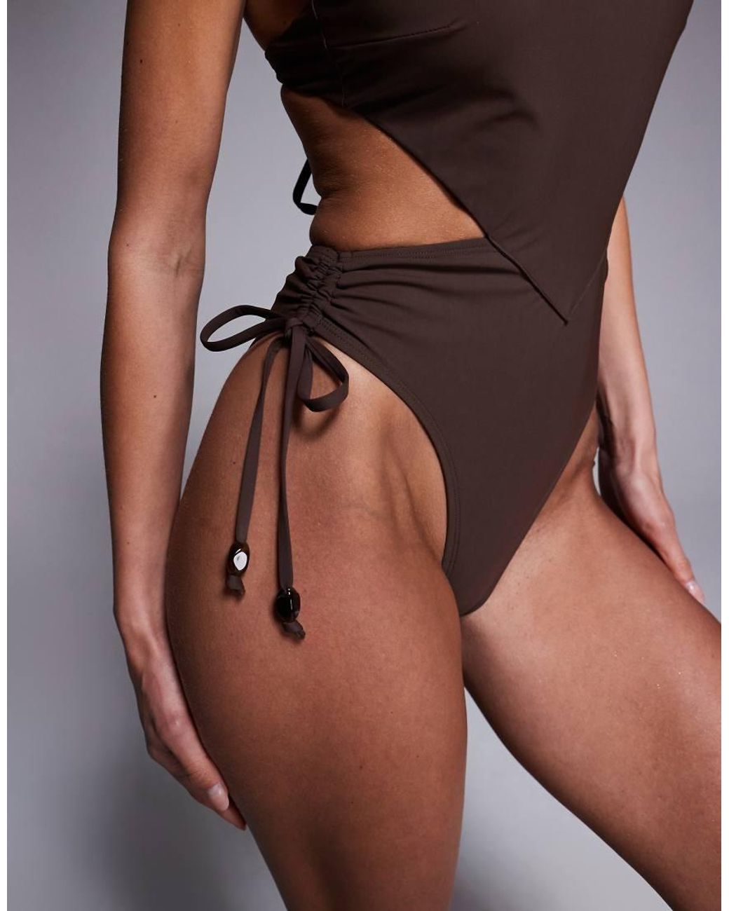 ASOS Brown Hema Paper Touch Scarf Halter Neck Swimsuit
