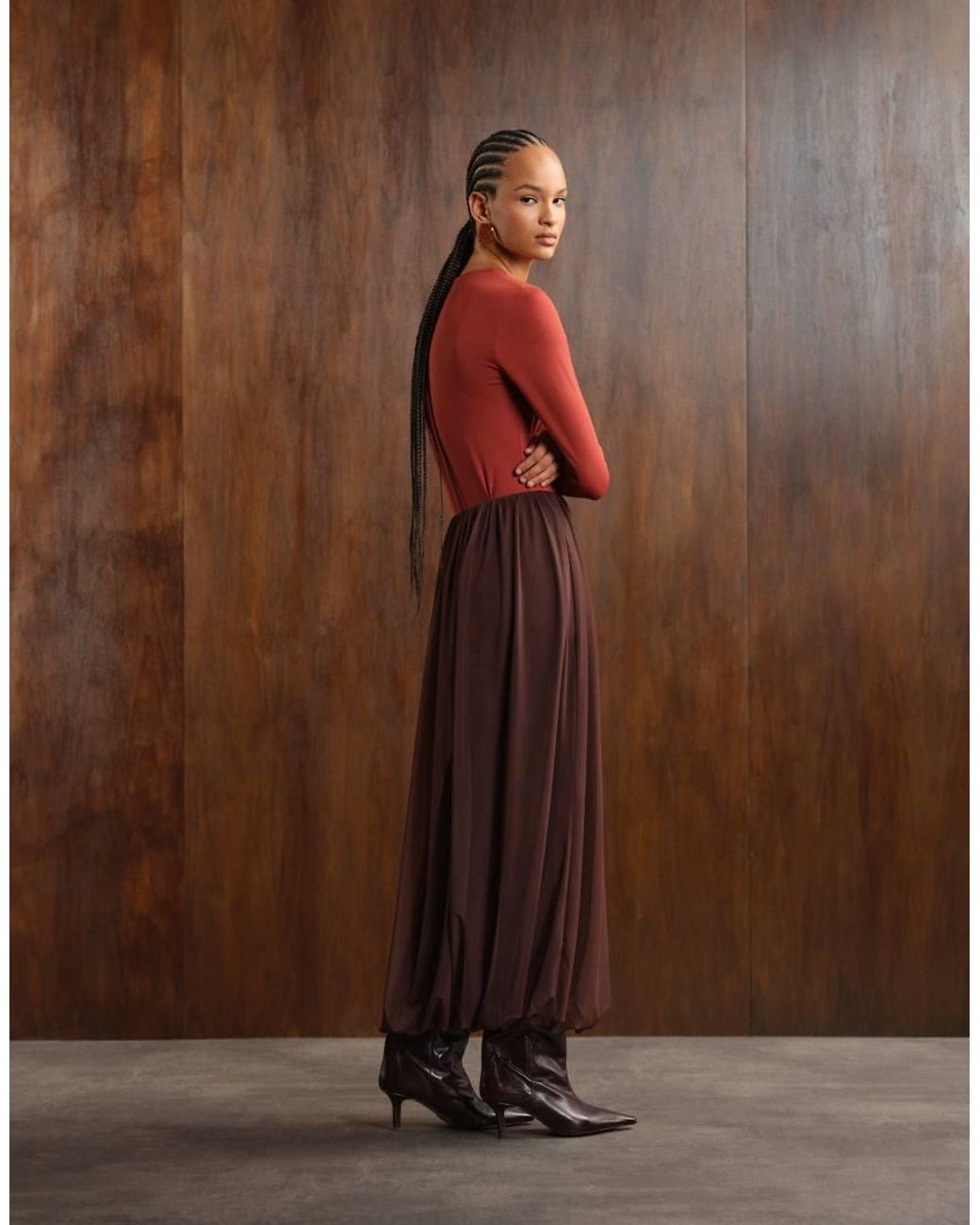 ASOS Brown Maxi Bubble Hem Skirt