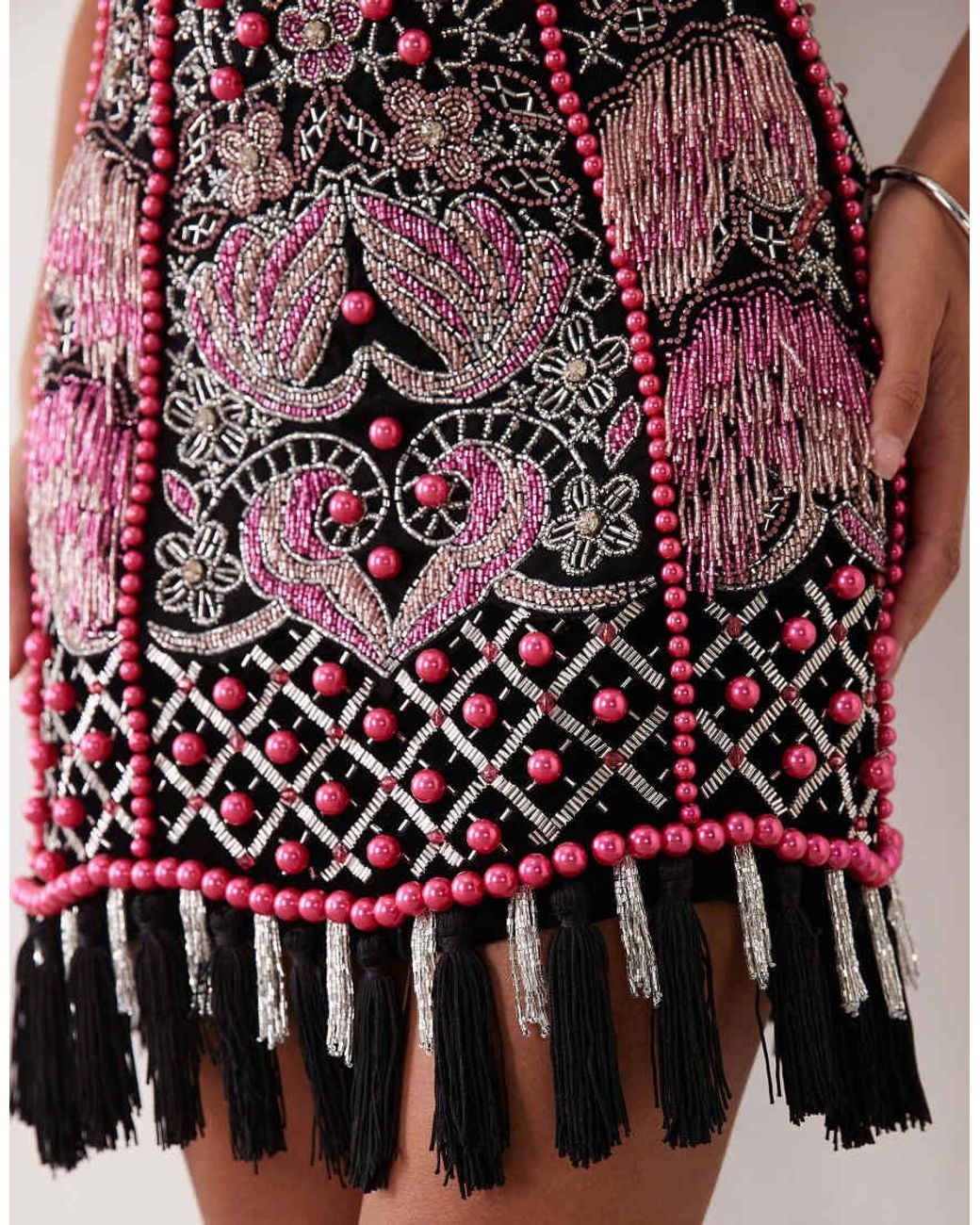 ASOS Pink Fringe Embellished Cami Mini Dress