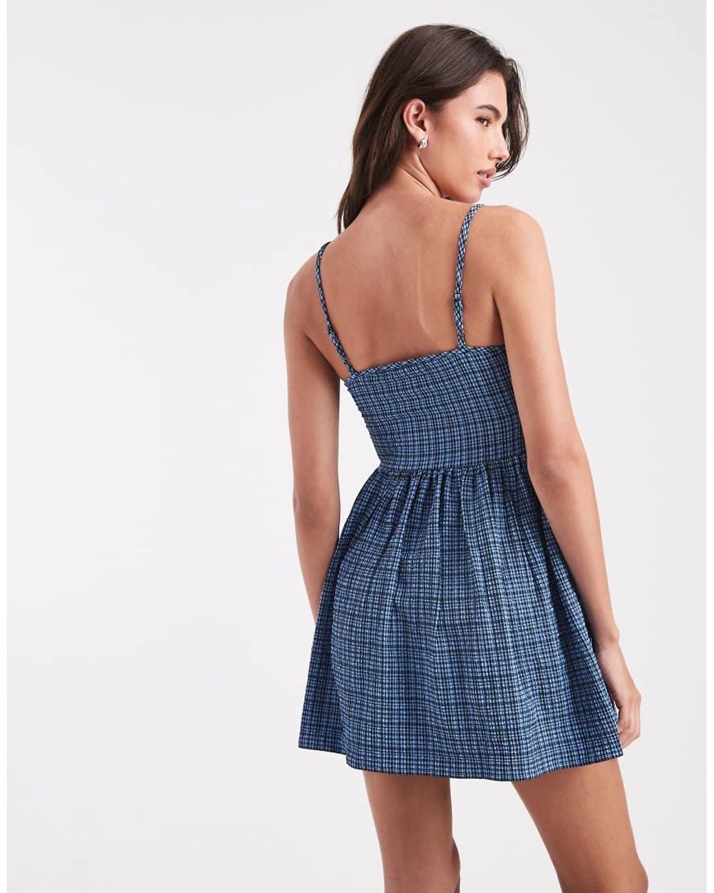 Wednesday's Girl Blue Wednesdays Girl Tie Front Mini Milkmaid Dress