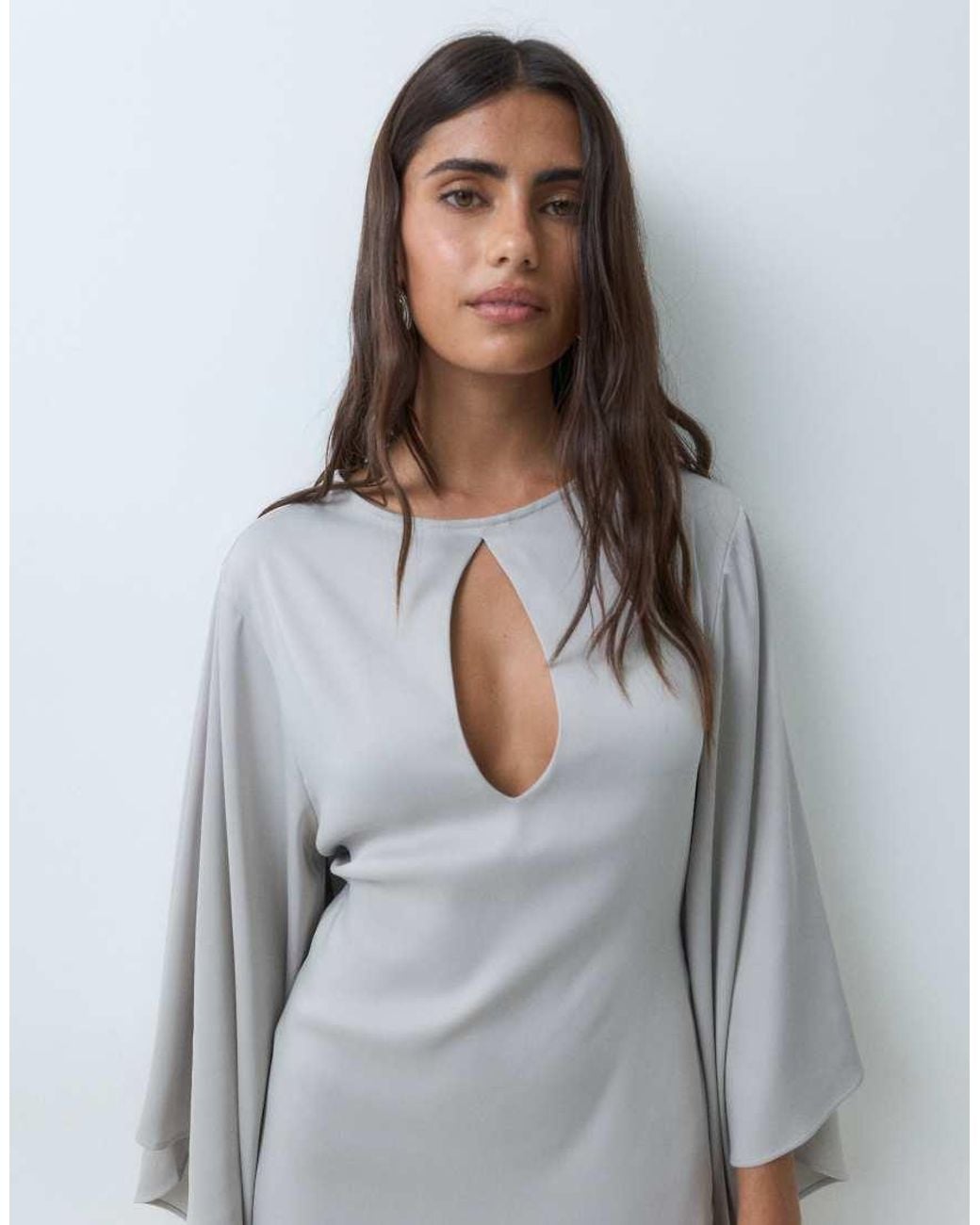 Gina Tricot Gray Long Sleeve Satin Key Hole Mini Dress