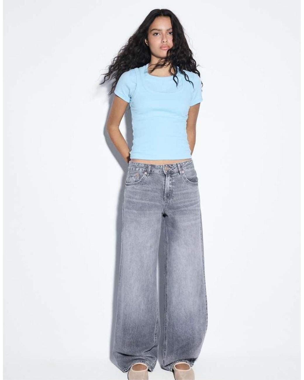 Stradivarius Gray D91 Low Wide-leg Jeans
