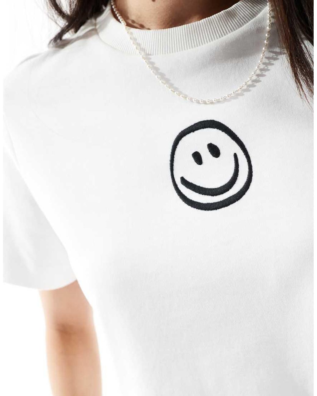 Vero Moda White Boxy Tee With Smile Face Graphic