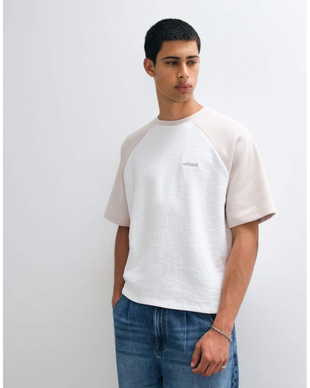 CERNUCCI White Logo Raglan Waffle T-shirt for men