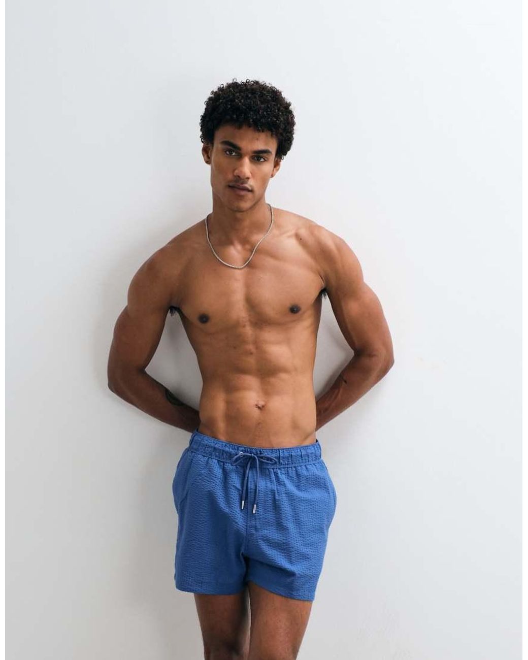 ASOS Blue Seersucker Swim Shorts for men