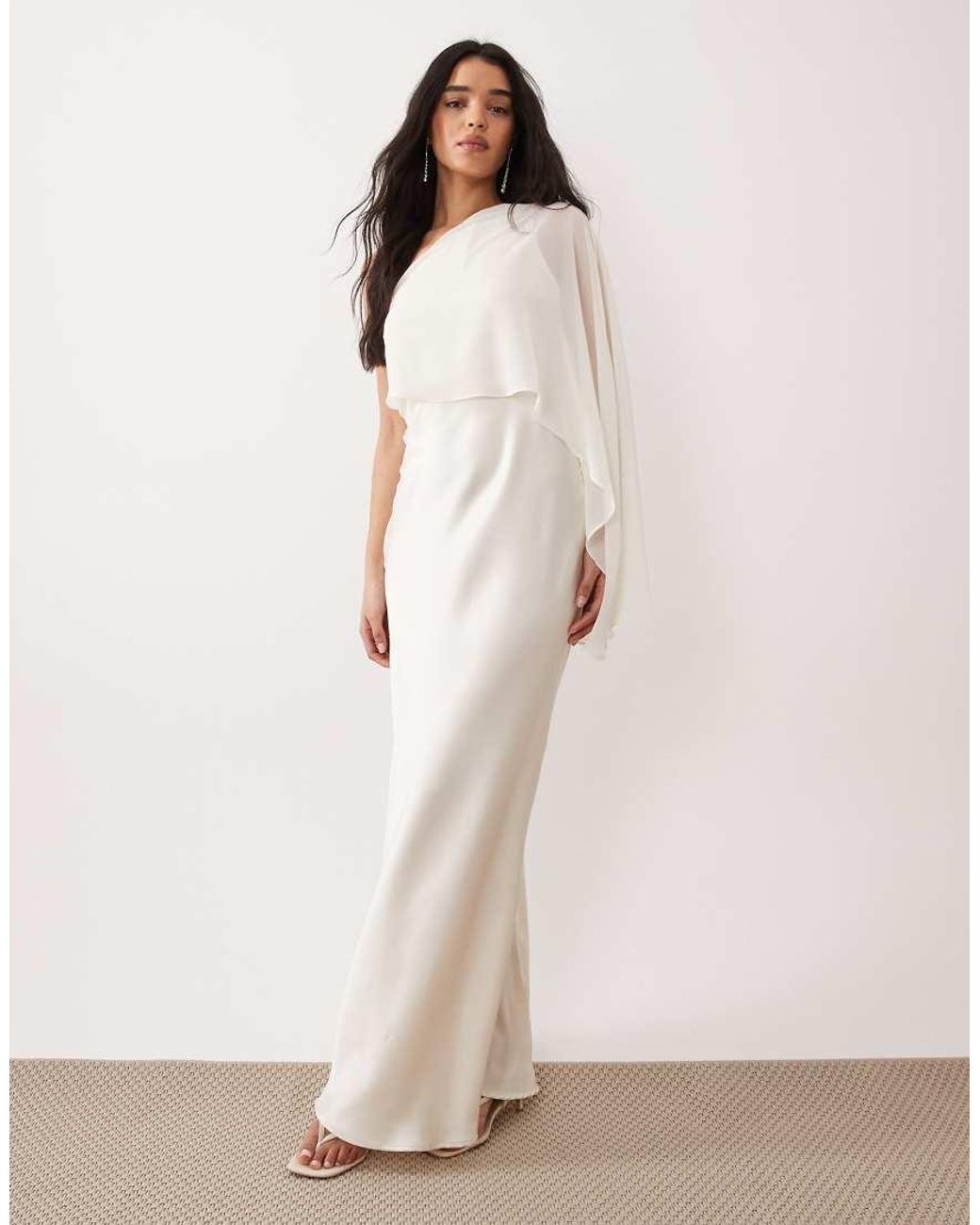 Gina Tricot Natural Sheer One Shoulder Maxi Dress With Side Slit